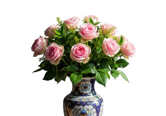 Obraz premium Elegant bouquet of pink roses arranged in a decorative vase