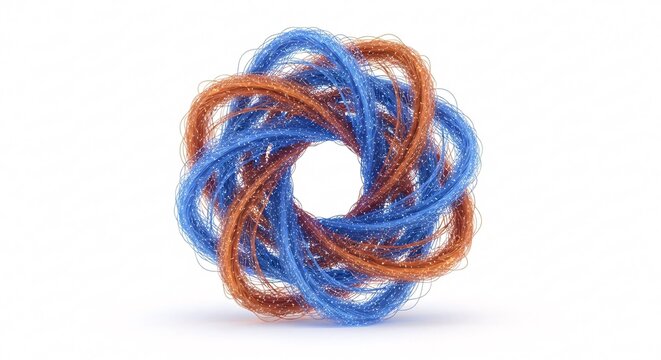 Abstract intertwined rings in blue and orange conceptual design on white