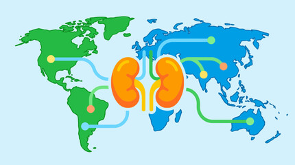 Naklejka premium Global Health Awareness for World Kidney Day with Illustrative Kidney and World Map