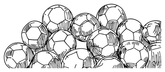 Hand drawn doodle illustration of a large pile of soccer balls stacked together © Kaz