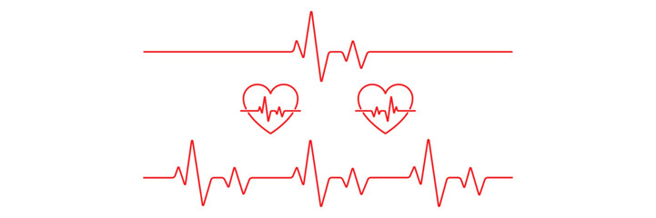 Heart rate pulse graph. Heartbeat icon. ECG, EKG test report. Electrocardiogram red line symbol. Heart rhythm sign.
