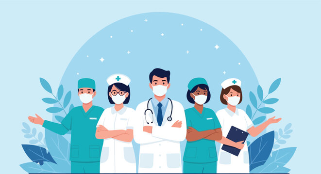 Diverse Medical Team Wearing Face Masks Standing Together