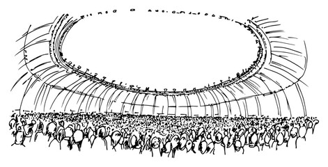 High angle view of a massive stadium filled with a cheering crowd in doodle style © Kaz