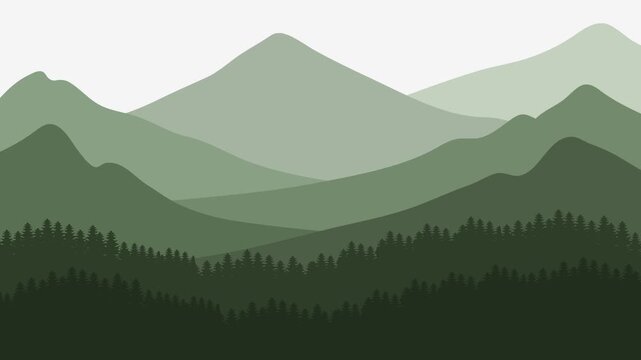 Green Nature Mountain Animation with Silhouette Pine Tree Forest Loop.