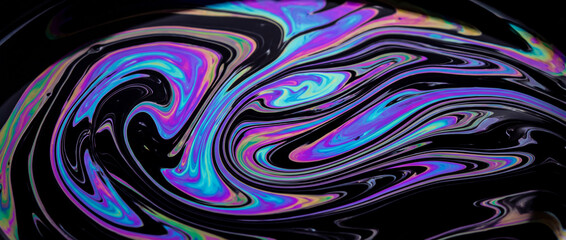 Obraz premium Iridescent Fluid Swirls with Vibrant Neon Colors on Black Surface