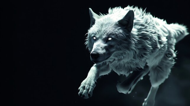 Majestic direwolf running, digital painting, glowing eyes, dark fantasy, dramatic lighting
