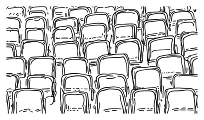 Detailed line art sketch of empty rows of stadium seats in an arena © Kaz