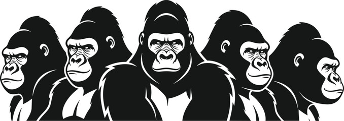 Silhouette gorillas standing strong in group, wildlife animal illustration artwork muscular dominance social structure - flavector © Rasma