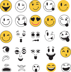 Obraz premium Collection of various smiley faces isolated on transparent background