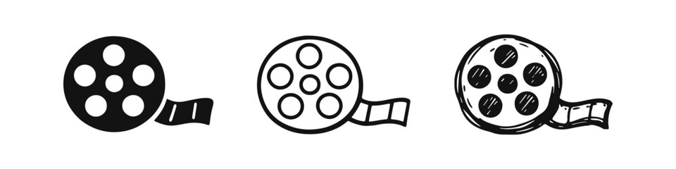 Obraz premium Film Reel Icons Set - Cinema, Movie, and Entertainment Symbols in Solid, Outline, Hand-Drawn