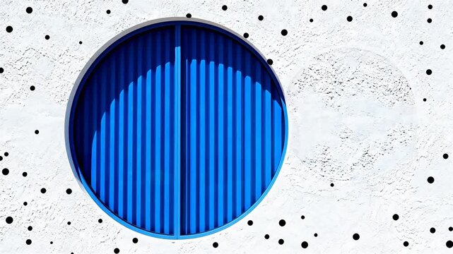White wall with blue circular window