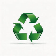 Obraz premium A 3 D rendering of the classic recycling symbol in green color with a glossy finish on a white background