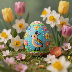Fototapeta premium cyberpunk, joyful, spring-themed easter egg flower design captures the spirit of festive holidays