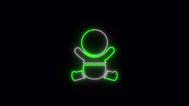 Human newborn baby, toddler or infant flat neon icon 4K video animation	