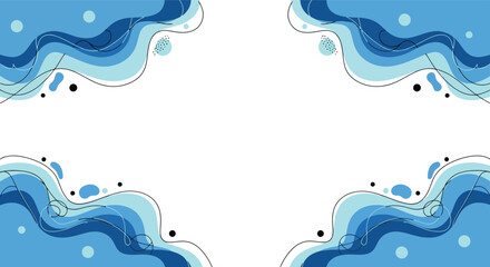 Abstract Blue Wavy Frame Background with Copy Space