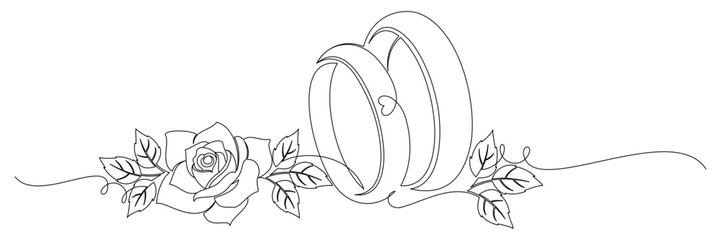 Continuous line drawing of a wedding ring with floral illustration 1.eps