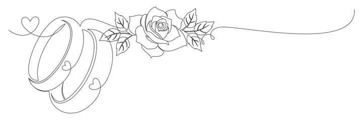 Continuous line drawing of a wedding ring with floral illustration 4.eps
