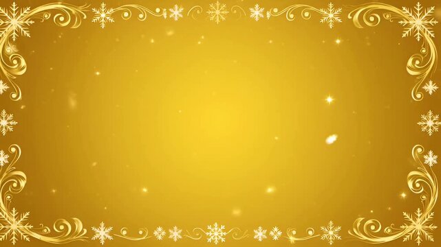 Animation orange Christmas background with softly falling snowflakes around frame.