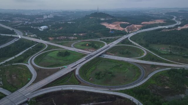 Complex Highway Interchange at Rawang, Malaysia Aerial View