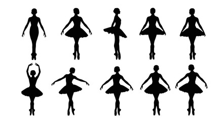 Obraz premium Elegant Ballet Dancers Silhouettes Vector Art Collection. Black and white ballerinas in various classic poses for dance and performing arts projects.
