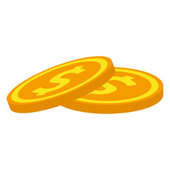 Two golden coins with dollar sign lying on the table, isometric icon. Money, investment