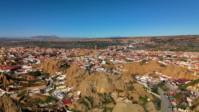 4K Aerial Footage of Guadix Historic Center Spain