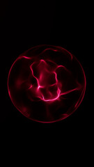 Fototapeta premium Intense red glowing plasma energy sphere with liquid light surface and electric wave lines, abstract futuristic power orb, dramatic neon illumination on dark technology background