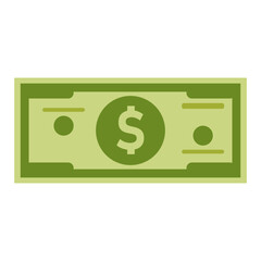 Flat Design Illustration Green Dollar Bill, Money Icon for Finance and Investment Concepts