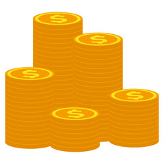 Golden Coin Stacks Ascending, Currency Depicted on White Background, Isometric Symbol
