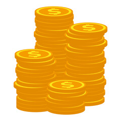 Golden Treasure Isometric Stacks of Coins for Finance, Investment, or Prosperity Depiction