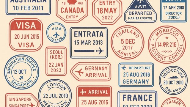 Colorful travel passport stamps desktop wallpaper