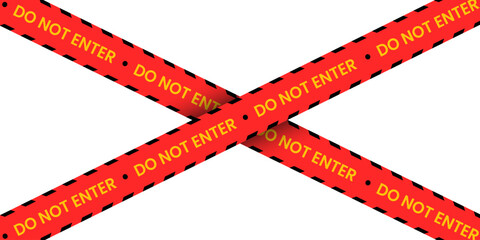 Red and Yellow Warning Tape Do Not Enter Closed Area Isolated on White