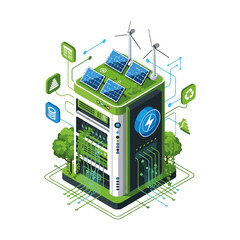 Isometric Green Energy Server Illustration Vector Graphic