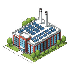 Isometric Industrial Building with Solar Panels Illustration Vector