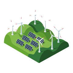 Isometric Renewable Energy Landscape Vector Illustration