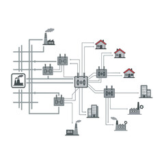 Power Grid Infrastructure Flat Design Vector Illustration