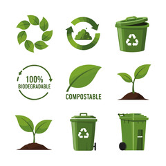 Recycling and Eco-Friendly Icons Vector Illustration Set