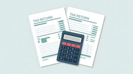 Tax return documents with calculator, finance accounting and taxation concept, budget planning, audit and compliance theme, business paperwork and financial management