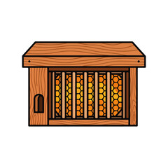 Wooden Beehive Illustration, Flat Design Vector Graphic
