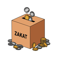 Zakat Box and Coins Flat Vector Illustration