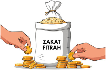 Zakat Fitrah Illustration Vector - Islamic Charity Concept