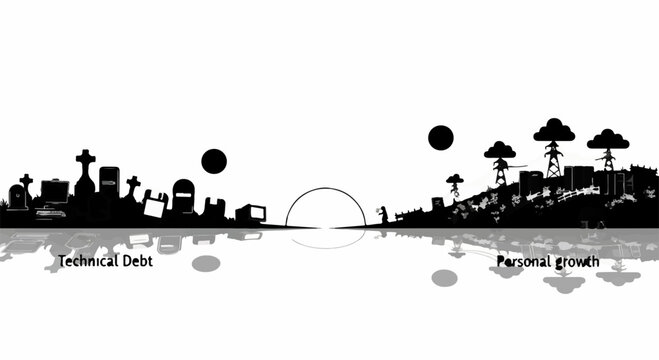 The stark contrast between a graveyard of technical debt and a thriving landscape of personal growth.