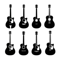 Naklejka premium Collection of Acoustic Guitar Silhouettes, Music Icons
