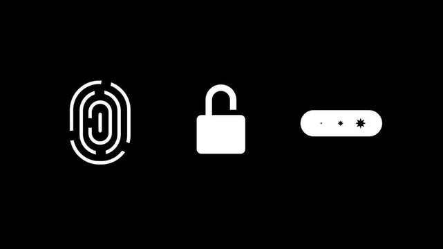 Authentication methods include fingerprint scanning, physical lock icons, and password dots representing various layers of secure digital access control