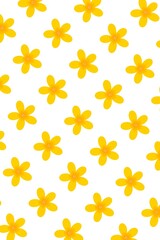 Minimal Yellow Flower Seamless Pattern. Small Yellow Blossom Background. Simple Floral Repeat Design