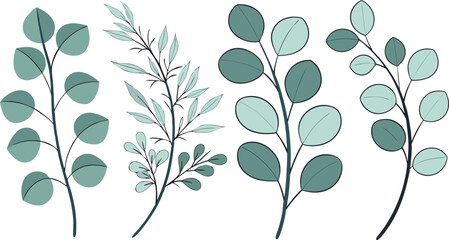 PrintStylized Botanical Leaf Branch Set &ndash; 4 Designs