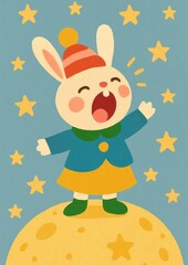 Fototapeta premium Cheerful bunny on moon illustration.