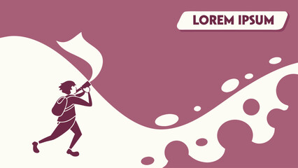 Stylized Marching Figure with Flag and Abstract Background