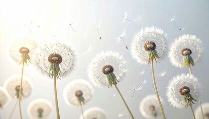 Obraz premium Dreamy Dandelions - A Field of Wishes Floating in the Breeze.