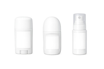 Mockup set of white cosmetic deodorant packaging with blank labels